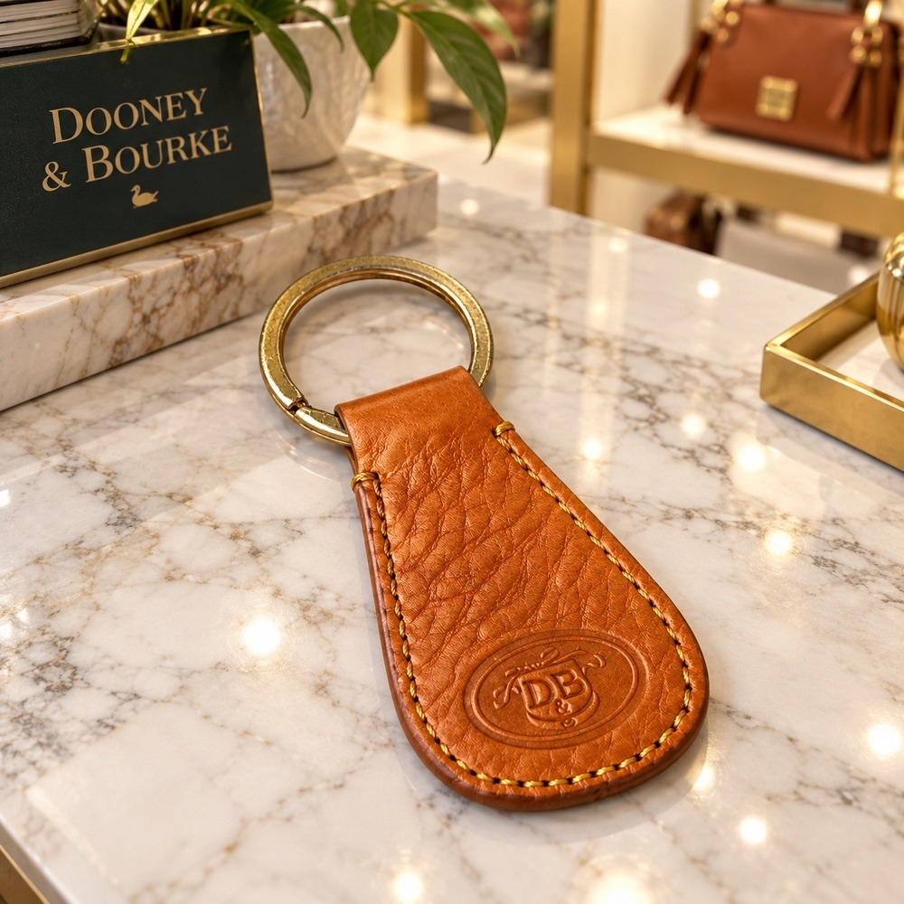 Dooney & Bourke Vintage Keychain Fob Pebbled Leather Tan Cognac DB Logo